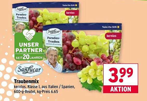 Traubenmix - kernlos, Klasse I, aus Italien/Spanien, 600-g-Beutel