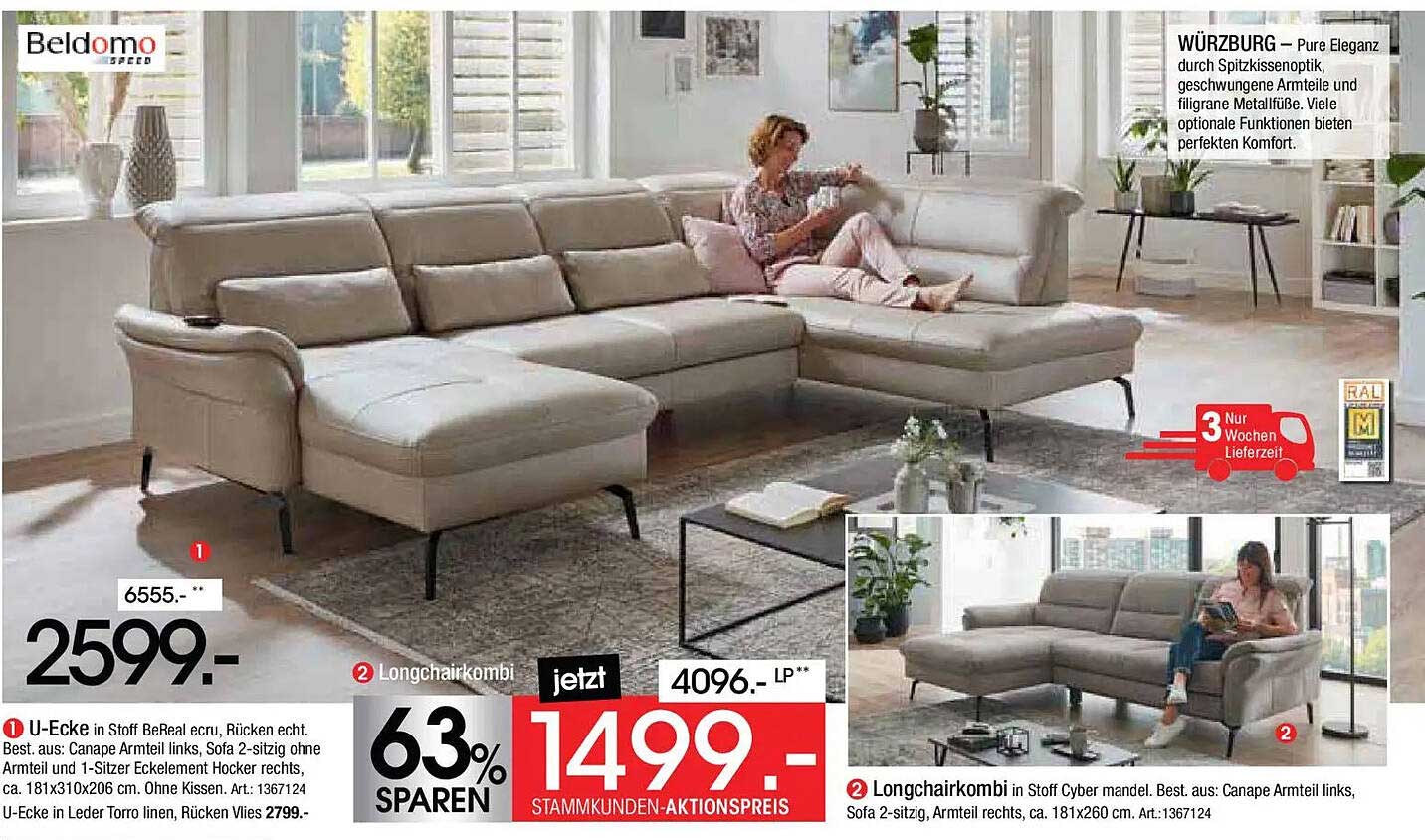 U-Ecke in Stoff BeReal ecru, Rücken echt - jetzt zum Aktionspreis!