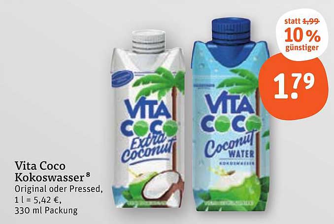Vita Coco Kokoswasser 330 ml Packung - jetzt nur 1,79 €
