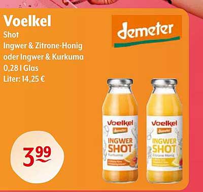 Voelkel Ingwer Shot - Ingwer & Zitrone-Honig oder Ingwer & Kurkuma 0,28 l Glas