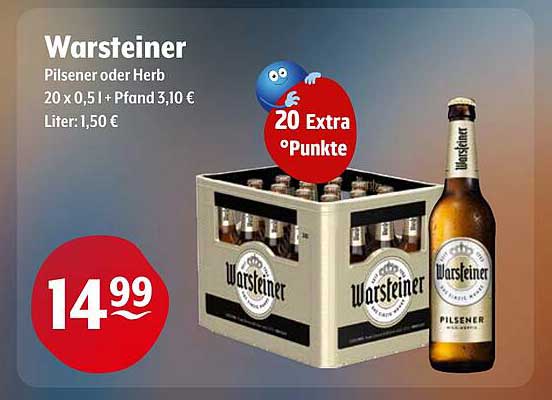 Warsteiner Pilsener oder Herb 20 x 0,5 l (Pfand 3,10 €)