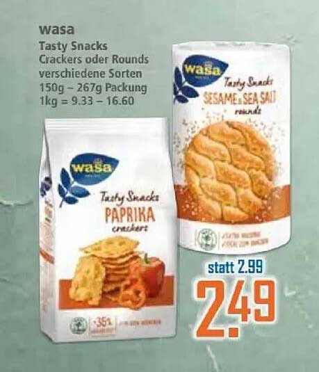 wasa Tasty Snacks Crackers oder Rounds verschiedene Sorten