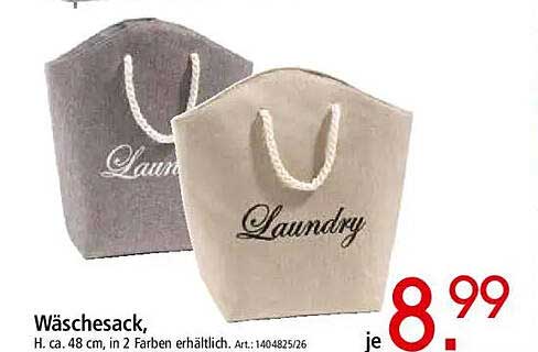 Wäschesack, H. ca. 48 cm, in 2 Farben erhältlich.