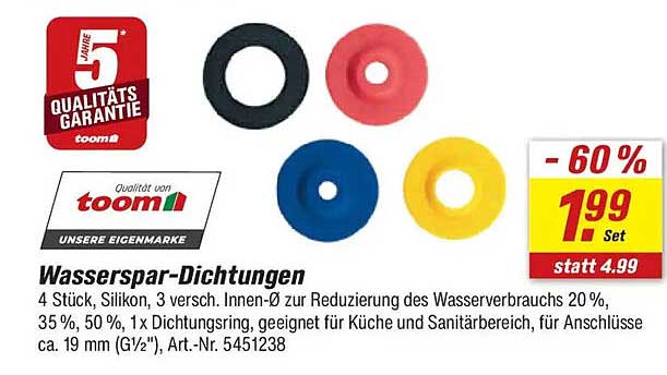 Wasserspar-Dichtungen - 4 Stück, Silikon, 3 verschiedene Farben