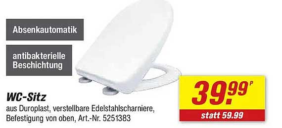 WC-Sitz aus Duroplast mit Absenkautomatik und antibakterieller Beschichtung