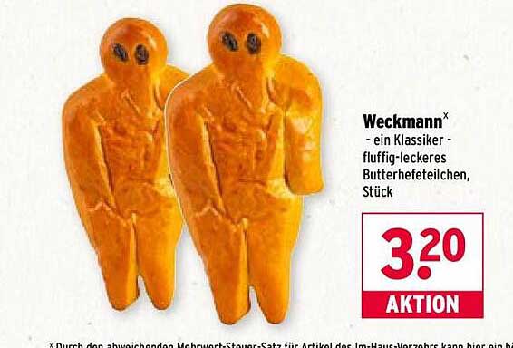 Weckmann - ein Klassiker - fluffig-leckeres Butterhefeteilchen, Stück