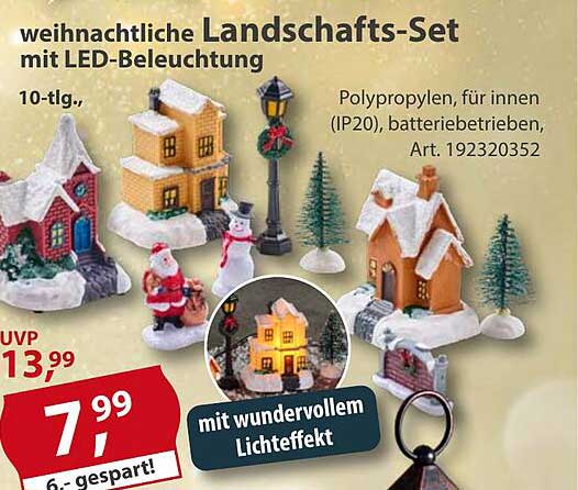 weihnachtliche Landschafts-Set mit LED-Beleuchtung, 10-tlg.