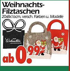 Weihnachts-Filztaschen 20x8x16cm, verschiedene Farben und Modelle