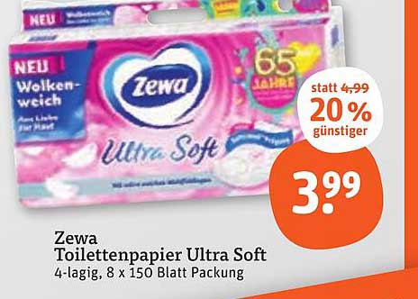 Zewa Toilettenpapier Ultra Soft 4-lagig, 8 x 150 Blatt Packung