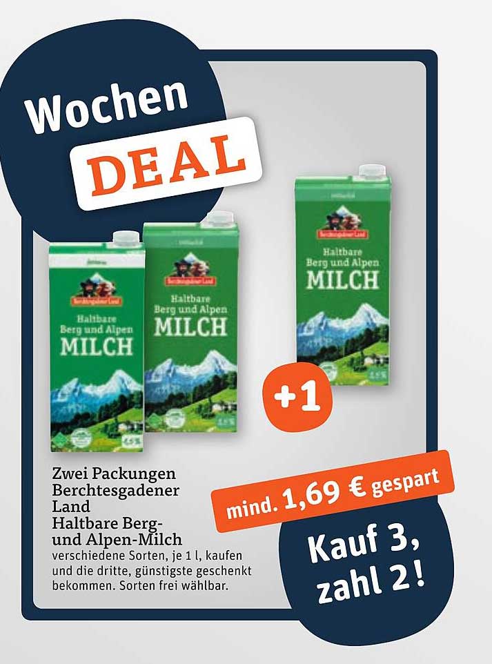 Zwei Packungen Berchtesgadener Land Haltbare Berg- und Alpen-Milch - Kauf 3, zahl 2!