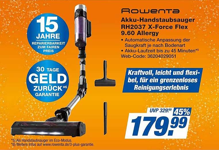 Rowenta Akku-Handstaubsauger RH2037 X-Force Flex 9.60 Allergy