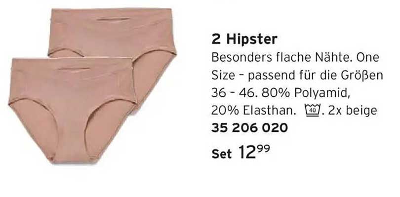 2 Hipster - Besonders flache Nähte, One Size, Set 12,99