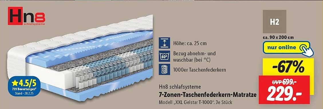 7-Zonen-Taschenfederkern-Matratze Modell XXL Gelstar T-1000