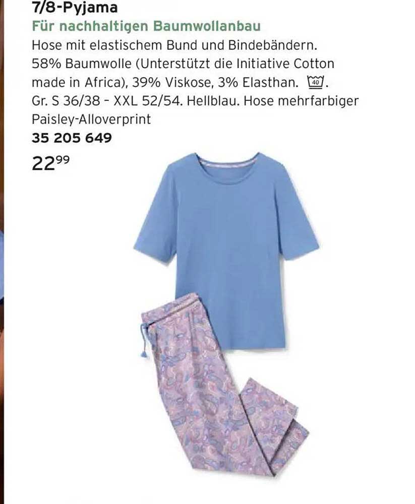 7/8-Pyjama für nachhaltigen Baumwollbau