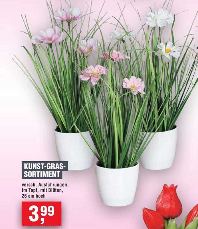 KUNST-GRASSORTIMENT - verschiedene Ausführungen im Topf, mit Blüten, 26 cm hoch