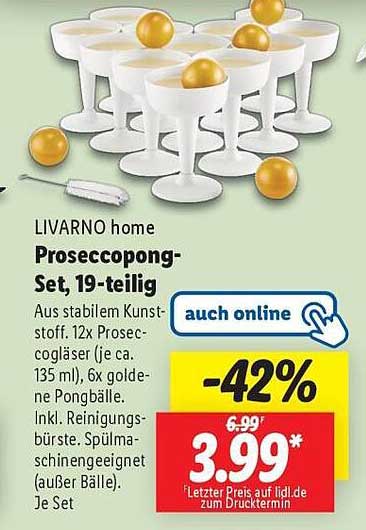 LIVARNO home Proseccopong-Set, 19-teilig