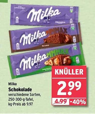 Milka Schokolade verschiedene Sorten, 250-300-g-Tafel