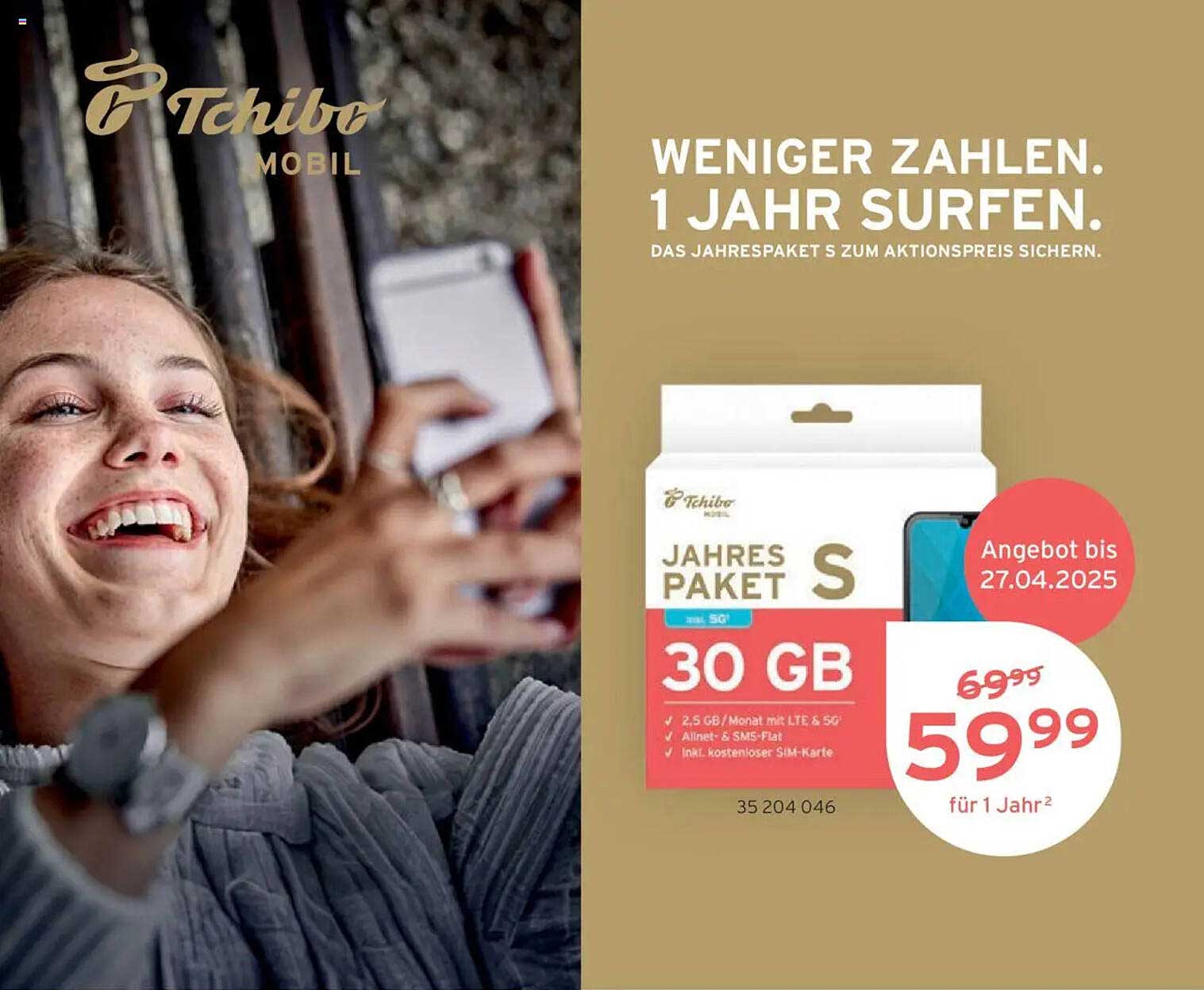 Tchibo Jahrespaket S – 30 GB für 59,99 €