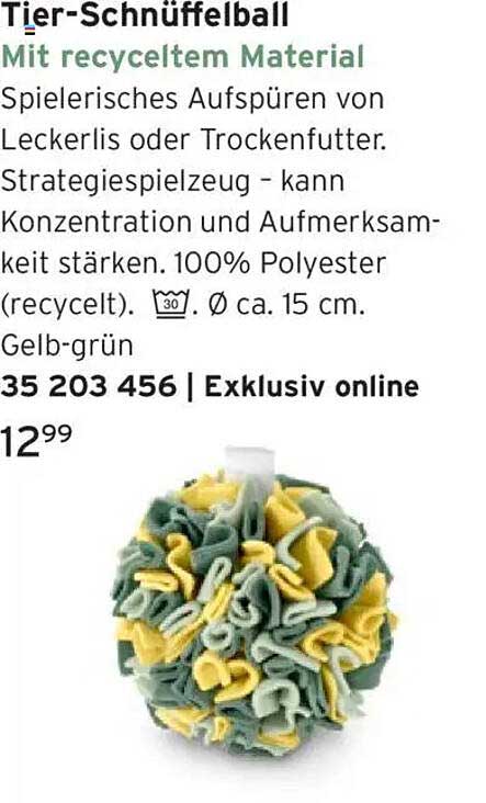 Tier-Schnüffelball mit recyceltem Material