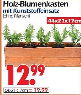 Holz-Blumenkasten mit Kunststoffeinsatz (ohne Pflanzen)