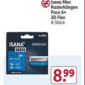 Isana Men Rasierklingen Pace 6+ 3D Flex 8 Stück