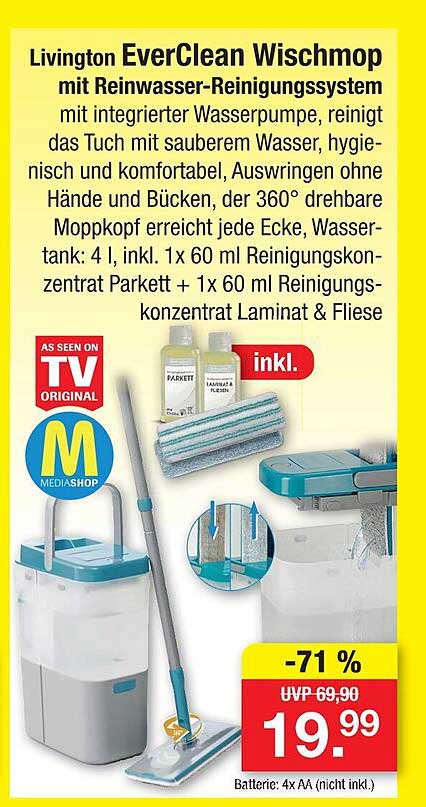 Livington EverClean Wischmop mit Reinwasser-Reinigungssystem
