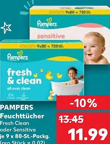 PAMPERS Feuchttücher Fresh Clean oder Sensitive je 9 x 80-St.-Packg.