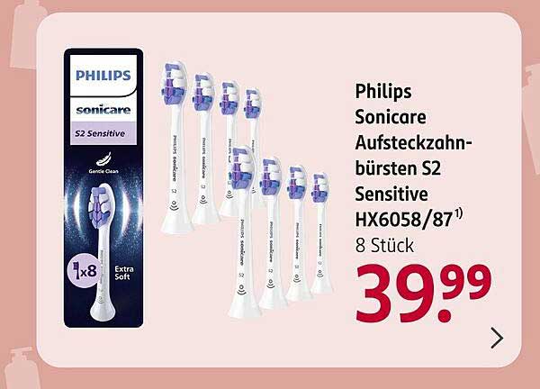 Philips Sonicare Aufsteckzahnbürsten S2 Sensitive HX6058/87¹ 8 Stück