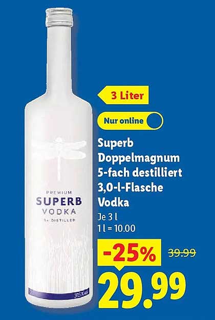 Superb Doppelmagnum 5-fach destilliert 3,0-l-Flasche Vodka