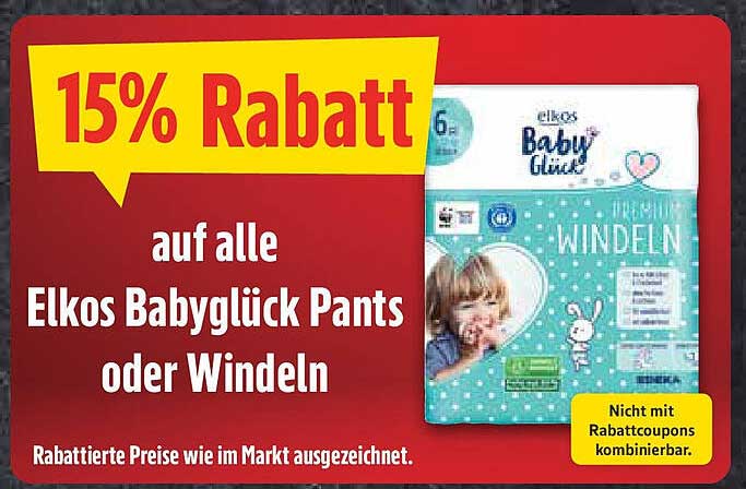 15% Rabatt auf alle Elkos Babyglück Pants oder Windeln