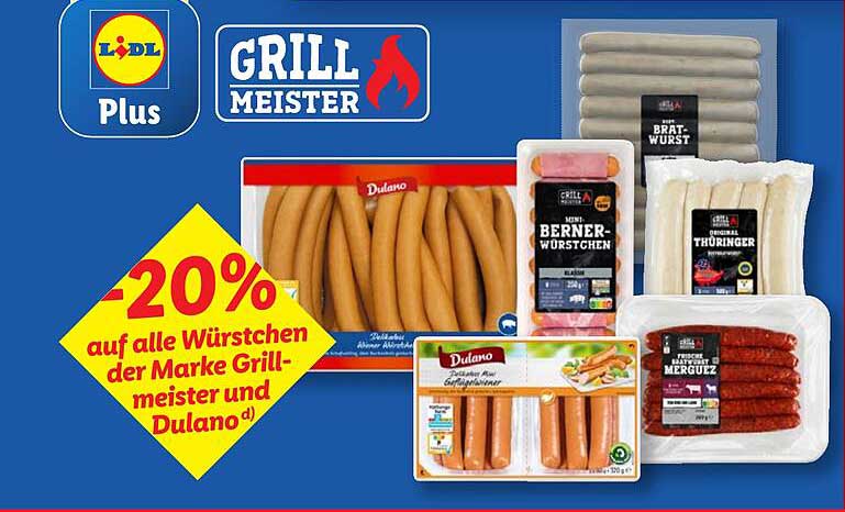 -20% auf alle Würstchen der Marke Grillmeister und Dulano