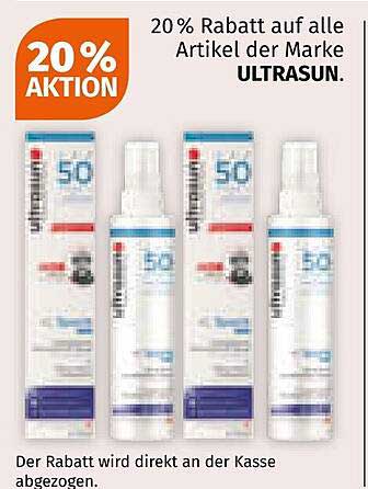 20% Rabatt auf alle Artikel der Marke ULTRASUN