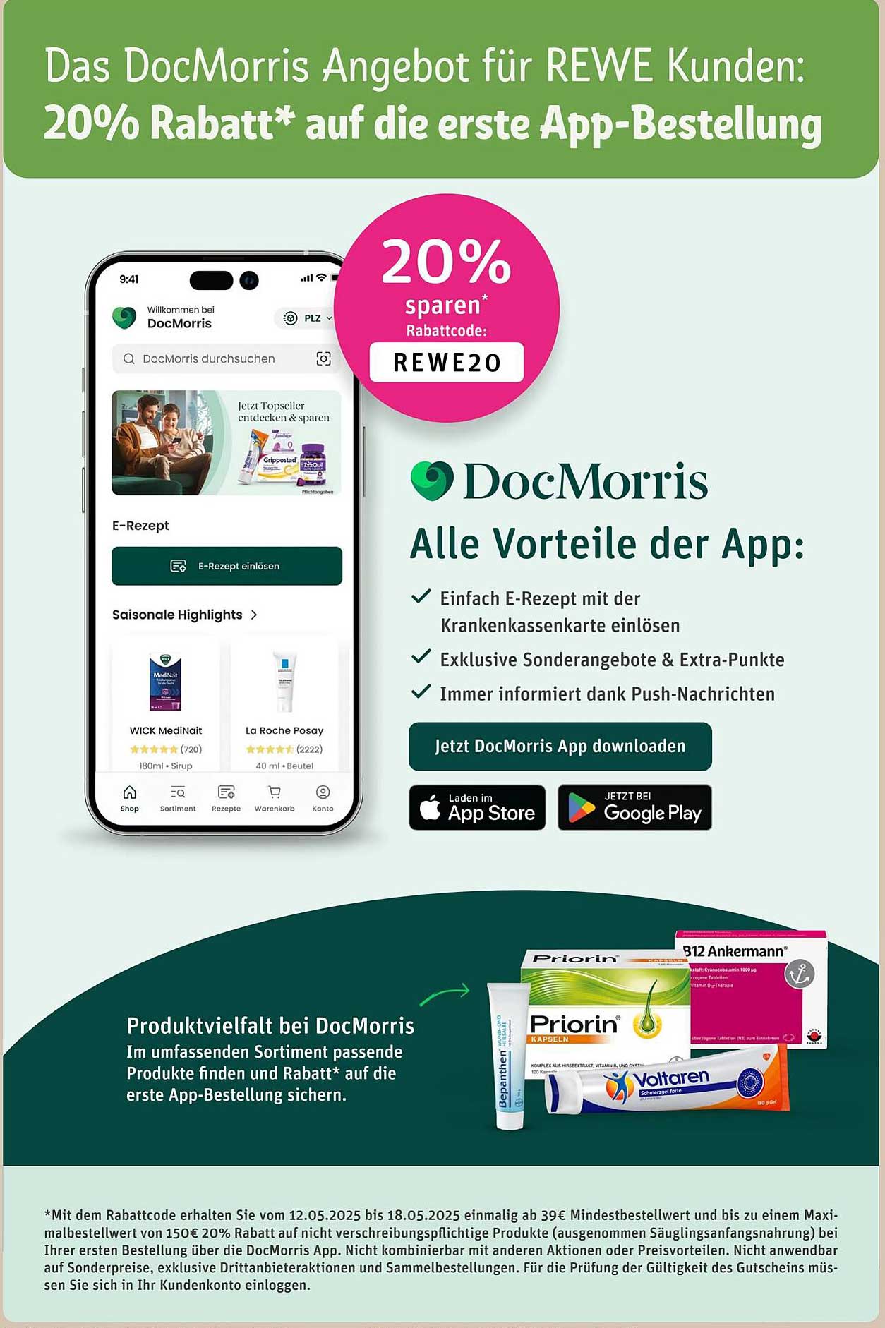 20% Rabatt auf die erste App-Bestellung bei DocMorris