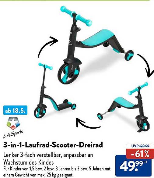 3-in-1-Laufrad-Scooter-Dreirad