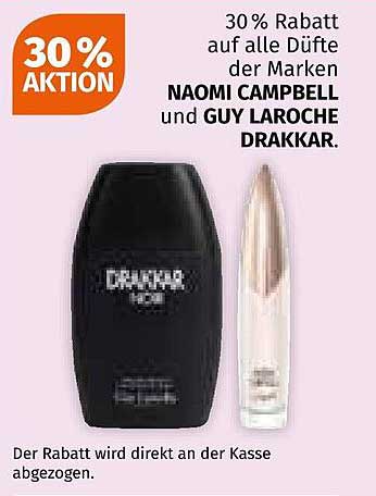 30% Rabatt auf alle Düfte der Marken Naomi Campbell und Guy Laroche Drakkar