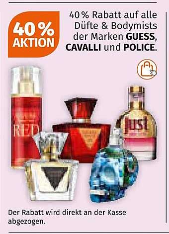 40% Rabatt auf alle Düfte & Bodymists der Marken GUESS, CAVALLI und POLICE