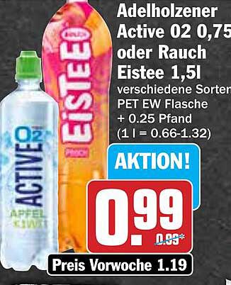 Adelholzer Active 02 0,75l oder Rauch Eistee 1,5l - Aktion!