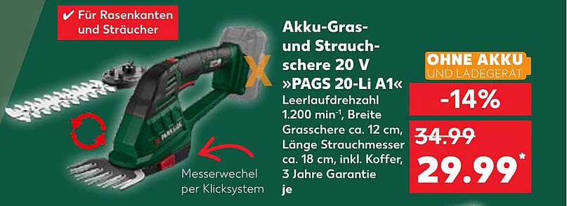 Akku-Gras- und Strauchschere 20 V »PAGS 20-Li A1«