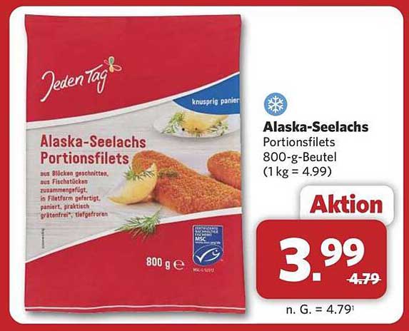 Alaska-Seelachs Portionsfilets 800-g-Beutel