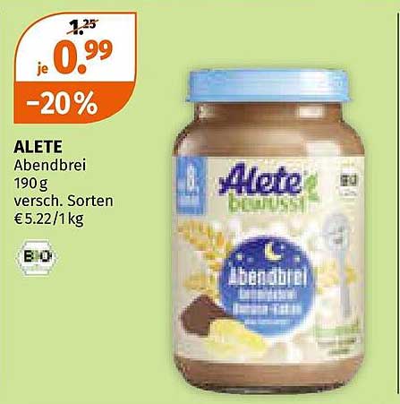 ALETE Abendbrei 190 g - jetzt nur für 0,99 €!