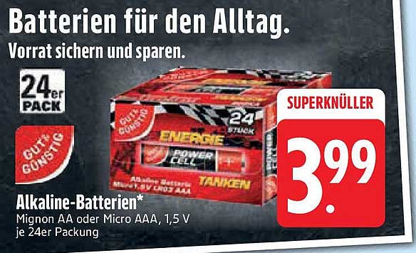 Alkaline-Batterien Mignon AA oder Micro AAA, 1,5 V je 24er Packung