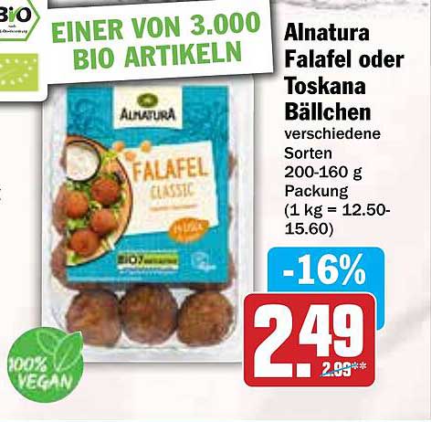 Alnatura Falafel oder Toskana Bällchen 200-160 g