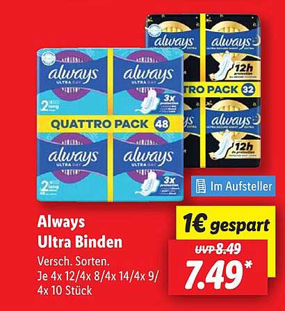 Always Ultra Binden Quattro Pack – 48 Stück