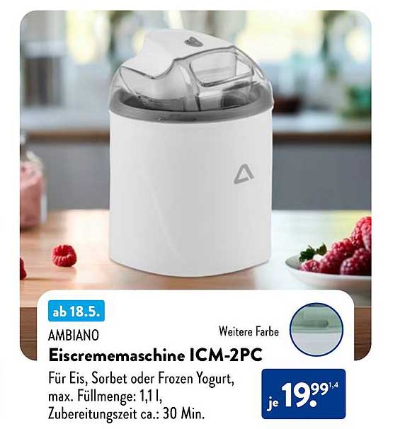 AMBIANO Eismaschine ICM-2PC für Eis, Sorbet oder Frozen Yogurt