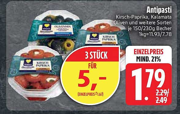 Antipasti Kirsch-Paprika, Kalamata Oliven und weitere Sorten 150/230g Becher