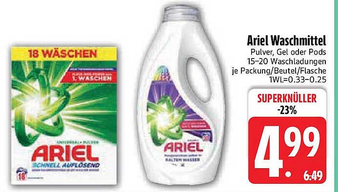 Ariel Waschmittel Pulver, Gel oder Pods 15–20 Waschladungen