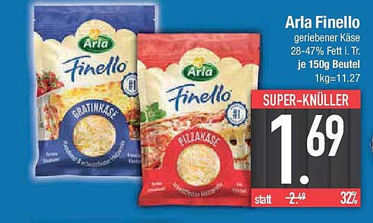 Arla Finello geriebener Käse 28-47% Fett i. Tr.