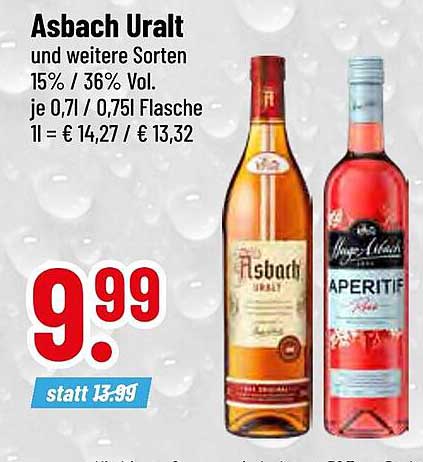 Asbach Uralt und weitere Sorten 15% / 36% Vol. je 0,7l / 0,75l Flasche