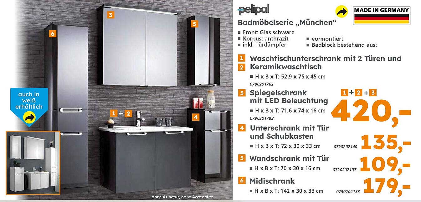 Badmöbelserie "München" von Pelipal – Spiegel- und Waschtischunterschrank mit LED-Beleuchtung