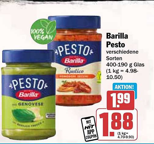 Barilla Pesto verschiedene Sorten 400-190 g Glas (1 kg = 4.98-10.50)
